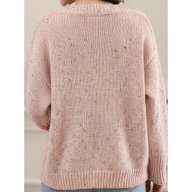 Plus Size, Women's Elegant Solid Color Round Neck Blouse - Loose Fit Long Sleeve Button-Front Jacket, Spring/Autumn Outerwear, Machine Washable Casual to Dressy Swe Coat ( Special Line)