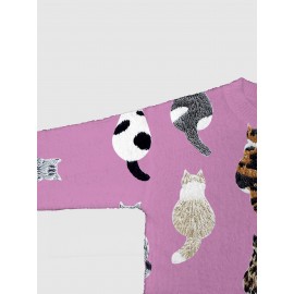 [Playful Design] Plus Size - Women's Lightweight Sweater Jacket - Pastel Pink With Black & White Animal Print, Button-Front Closure, Non-Bulky Long Sleeve Cardigan For Fall/Winter, Everyday & Formal Outfits - Position BK 052032, Fall Fashion, Playful Design, Comfortable Fit, Stylish Outerwear, Fashion Lovers, Cat Cardigan/Sweater For Women, Cardigan For Curvy Women, Curve Cat Print, Cardigans Women Good Quality, Vest Woman Large Size With Sleeve