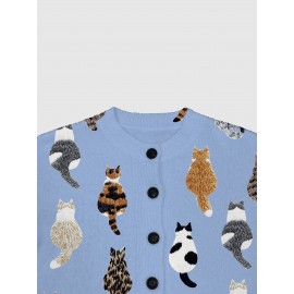 [Playful Design] Plus Size - Women's Lightweight Sweater Jacket - Pastel Pink With Black & White Animal Print, Button-Front Closure, Non-Bulky Long Sleeve Cardigan For Fall/Winter, Everyday & Formal Outfits - Position BK 052032, Fall Fashion, Playful Design, Comfortable Fit, Stylish Outerwear, Fashion Lovers, Cat Cardigan/Sweater For Women, Cardigan For Curvy Women, Curve Cat Print, Cardigans Women Good Quality, Vest Woman Large Size With Sleeve