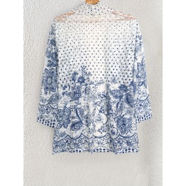 Women's Large Size Lace Color Block Anti-Sun Open Cardigan Suitable for Beach and Street Wear in All Seasons