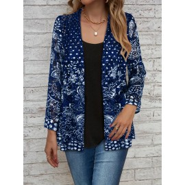 Women's Large Size Lace Color Block Anti-Sun Open Cardigan Suitable for Beach and Street Wear in All Seasons