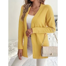 Elegant Oversized Long Sleeve Cardigan for Women - Solid Color, Medium Stretch, with Pockets, Fall/Winter Fashion, Plus Size, Pink