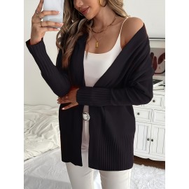 Elegant Oversized Long Sleeve Cardigan for Women - Solid Color, Medium Stretch, with Pockets, Fall/Winter Fashion, Plus Size, Pink