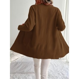 Elegant Oversized Long Sleeve Cardigan for Women - Solid Color, Medium Stretch, with Pockets, Fall/Winter Fashion, Plus Size, Pink