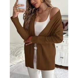 Elegant Oversized Long Sleeve Cardigan for Women - Solid Color, Medium Stretch, with Pockets, Fall/Winter Fashion, Plus Size, Pink