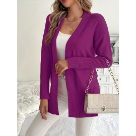 Elegant Oversized Long Sleeve Cardigan for Women - Solid Color, Medium Stretch, with Pockets, Fall/Winter Fashion, Plus Size, Pink