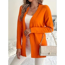 Elegant Oversized Long Sleeve Cardigan for Women - Solid Color, Medium Stretch, with Pockets, Fall/Winter Fashion, Plus Size, Pink