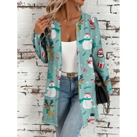 Plus Size, Plus Size Women's Oversized Cardigan Coat - Soft Machine-Washable Long Sleeve Sweater Jacket, Loose Fit Winter Warm Blazer for Casual & Office Wear, Cozy Fall Winter Clothing (No Collar, Button-Free) - Plus Size Friendly