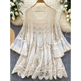 NEW Bohemian Style Vintage Dress Women's Loose Hollow Hook Flower Design Short Midi Skirt