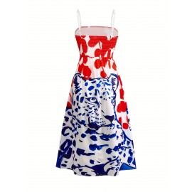 Floral Print A-Line Dress with Spaghetti Strap Neckline - Short to -Length Dress in Vibrant Botanical Patterns, Machine Washable Dress for Weddings, Parties & Beach Events - New Large Size Available for all-Season Casual