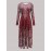 1pc Women'S Wine Red Geometric Print V-Neck Long Sleeve A-Line Midi Dress - Vintage Elegant for party & Evening Dress with Burgundy & Golden Pattern, Fall/Winter Formal Occasion Dress for Women, Structured Fit & Flowing Silhouette
