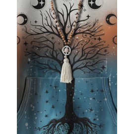 Women's Plus Size Oversized Hoodie - Pastel Blue Pink Purple Orange Ombre Gradient Print with Tree of Life & Bohemian Floral Design, Long Sleeve Round Neck Pullover Sweatshirt, All-Season Casual Comfortable Sweater for Women (No Belt/No Accessories Included) - Geometric Pattern, Front Pocket, Hand Wash Dry Clean, Relaxed Fit, Vibrant Colors, Bohemian Style, Plus Size Fashion, Hoodies for Women Plus Size, Plus Size Women Clothing Fleece Hoodie, Plus Size Sweatshirts for Women,