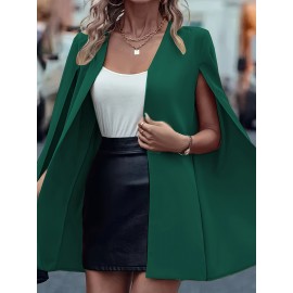 [Versatile Blazer] Elegant Women's Cape Sleeve Blazer Jacket | Solid Color H-Silhouette Open Front Design, Versatile All-Season Casual to Professional Outerwear | Quality Fabric, Minimalist Style, Dry Clean Only