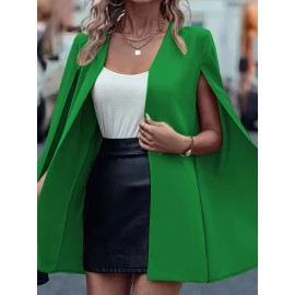 [Versatile Blazer] Elegant Women's Cape Sleeve Blazer Jacket | Solid Color H-Silhouette Open Front Design, Versatile All-Season Casual to Professional Outerwear | Quality Fabric, Minimalist Style, Dry Clean Only