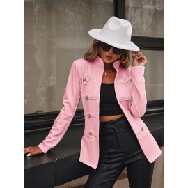 Women'S Casual Blazer - Soft Pink H-Line Jacket with Button Front Closure, Long Sleeve Office & Everyday Blazer for Women, Spring/Fall Transitional Wardrobe Essential