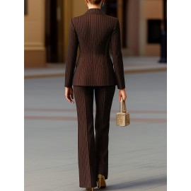 Women's Summer Suit Set, Loose Fit, Wide - leg Trousers Design, Decorated with Metal Buttons, Trendy and Versatile, Suitable for Weekend Outings/ Friends' Gatherings/ Shopping, Must - have for Casual Fashion