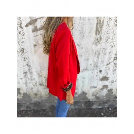 Women'S Elegant Red & Color Block Cheetah Print Lapel Collar Small Suit Jacket - Structured Loose Fit Tailored Blazer, Single-Button Closure, All-Season Versatile Coat for Casual & Formal Outfits, Long Sleeve Tailored Jacket with Notched Lapel