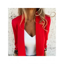 Women'S Elegant Red & Color Block Cheetah Print Lapel Collar Small Suit Jacket - Structured Loose Fit Tailored Blazer, Single-Button Closure, All-Season Versatile Coat for Casual & Formal Outfits, Long Sleeve Tailored Jacket with Notched Lapel
