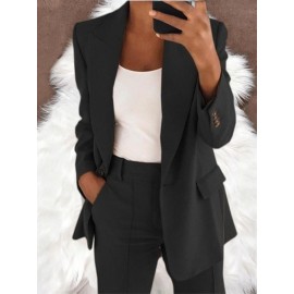 Women Fashion Solid Color Long Sleeve Pocket Outerwear Loose Cardigan Coat | Ladies Bubble Jacket Everyday & Formal Outfits Front Open Spring/Fall Outerwear Outfits Clothes Coat Tops OL Suits Essential, Chic Style, Material