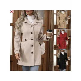 Women's Winter Blend Tweed Trench Coat - Thick Lapel Pea Coat with Single-Breasted Button Front, Slim Fit or Loose (Regular) Length, Machine Washable Dress Overcoat for Business Casual, Office & Casual Attire