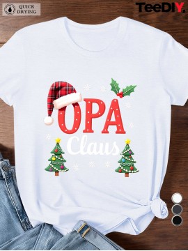 Women'S Plus Size Opa Claus Christmas Greek-Themed Santa Hat & Tree Graphic T-Shirt - Short Sleeve Casual Round Neck Holiday Party Top with Greek Lettering, All-Season Fit for Greek Orthodox Christmas Celebrations & Casual Attire - Festive Red & Gre